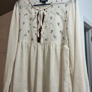 Cream Floral Long Sleeve Blouse